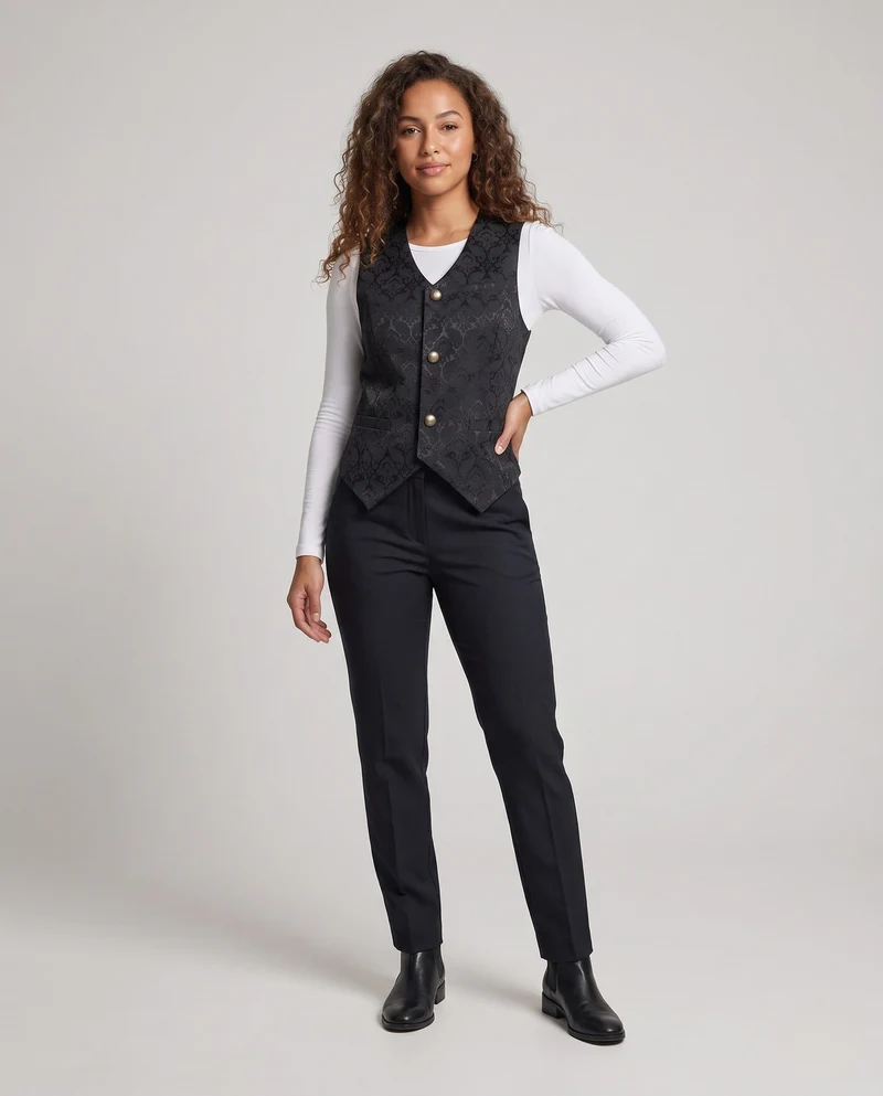 Damen eleganten Weste mit Blumenmustern und verzierten Knöpfen Drune