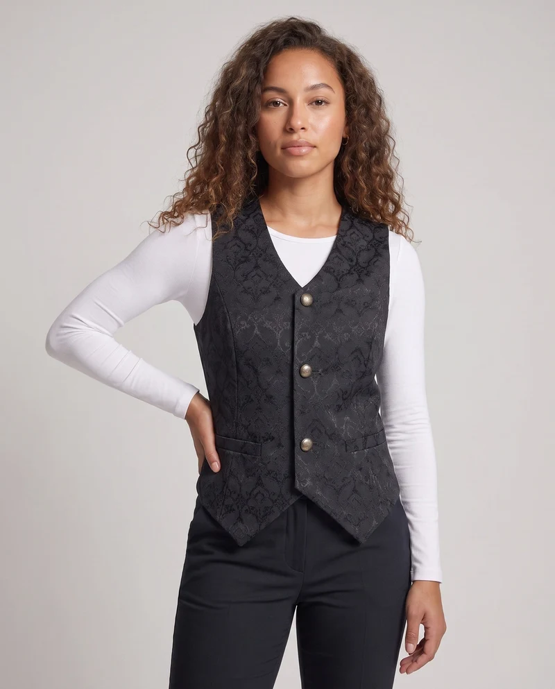 Damen eleganten Weste mit Blumenmustern und verzierten Knöpfen Drune
