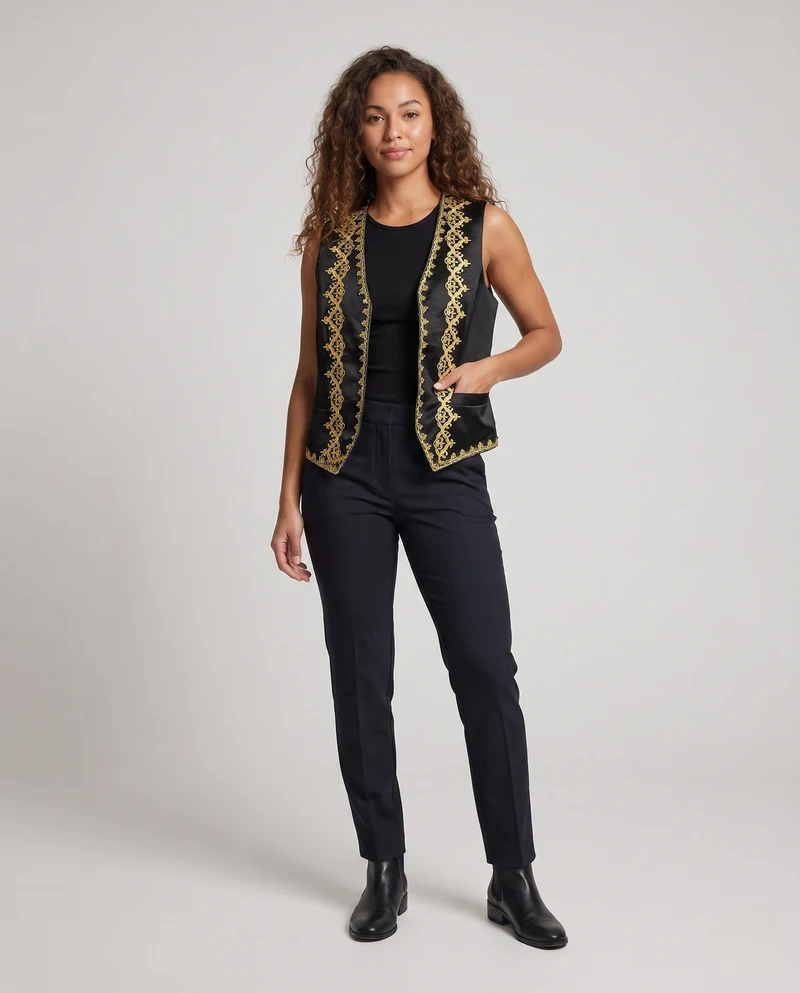 Damen elegantes Weste mit intricaten goldenen Verzierungen Drune