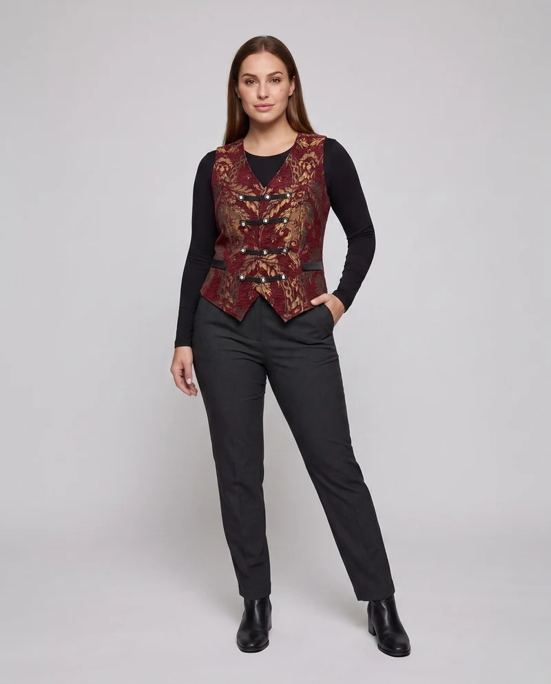 Damen elegantes Weste mit aufwendigen Verzierungen und edlem Knopfverschluss Drune