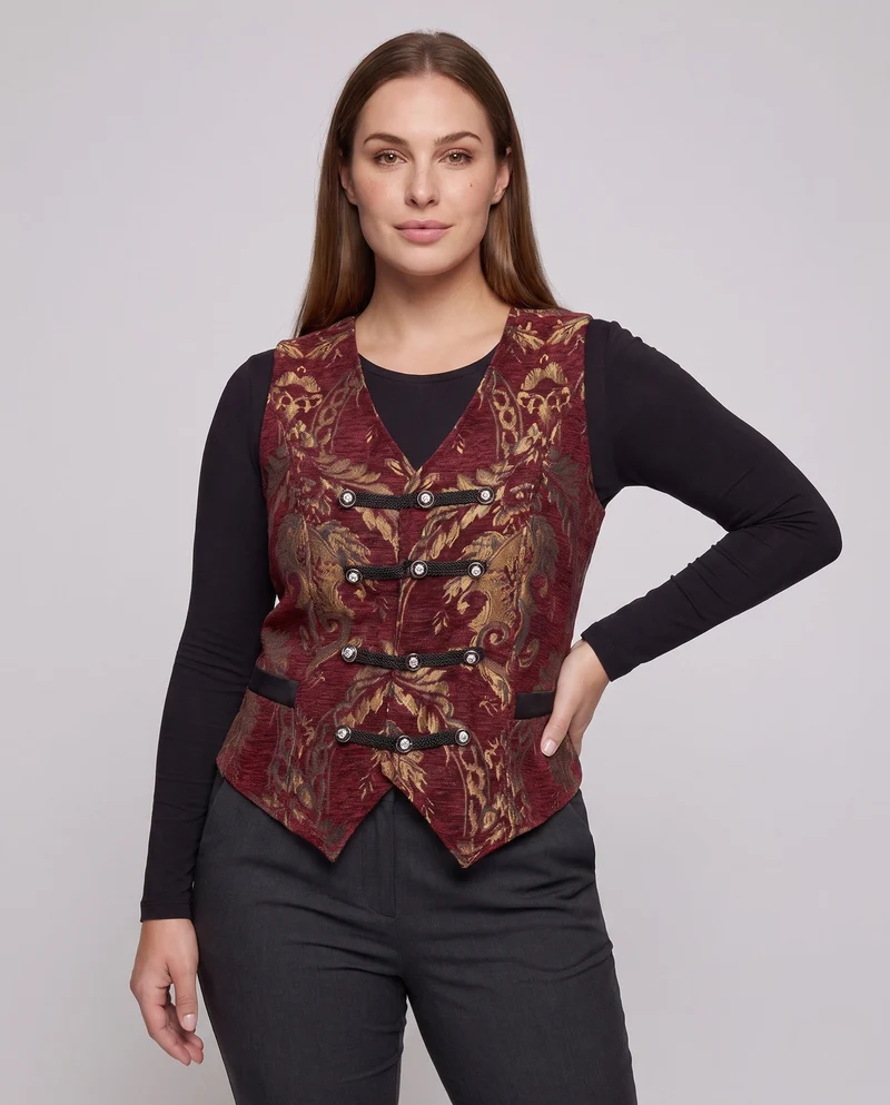 Damen elegantes Weste mit aufwendigen Verzierungen und edlem Knopfverschluss Drune
