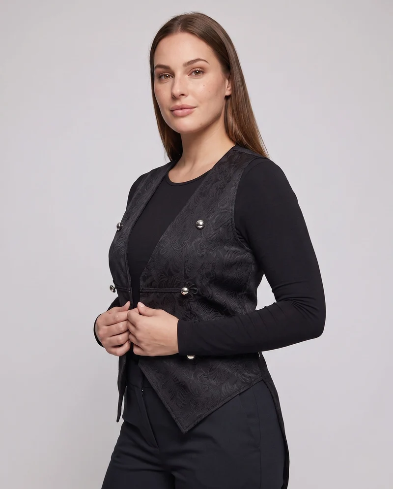 Frauen elegante Westen mit floralem Jacquardmuster und asymmetrischem Saum Drune