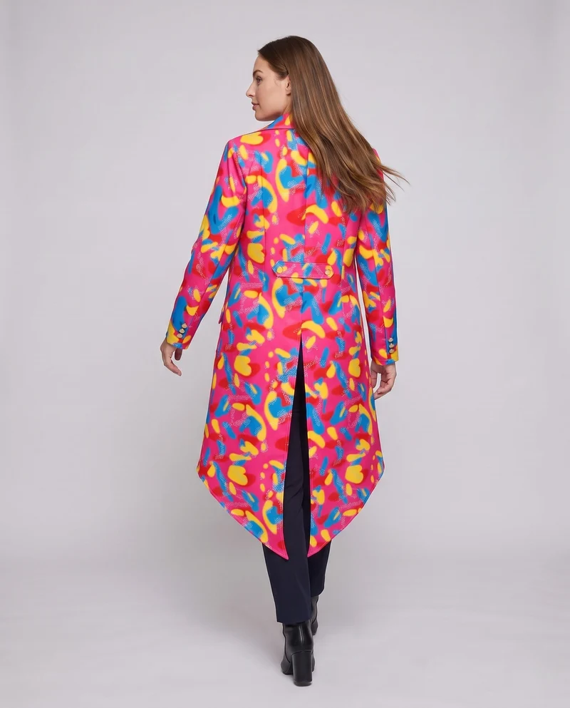 Damen eleganter, farbenfroher Mantel mit asymmetrischem Schnitt und Taschen Drune