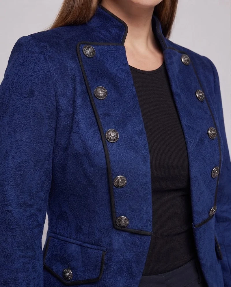 Elegante Damen-Frack mit asymmetrischem Saum und kunstvollen Knöpfen Drune