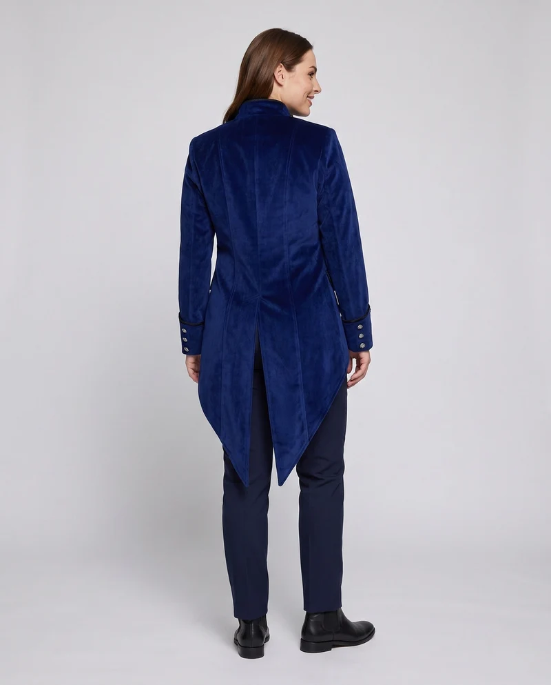 Elegante Damen-Frack mit asymmetrischem Saum und kunstvollen Knöpfen Drune