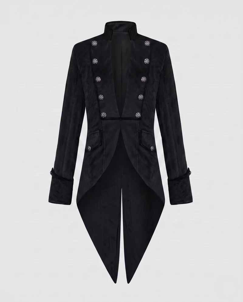 Elegante Damen-Frack mit asymmetrischem Saum und kunstvollen Knöpfen Drune
