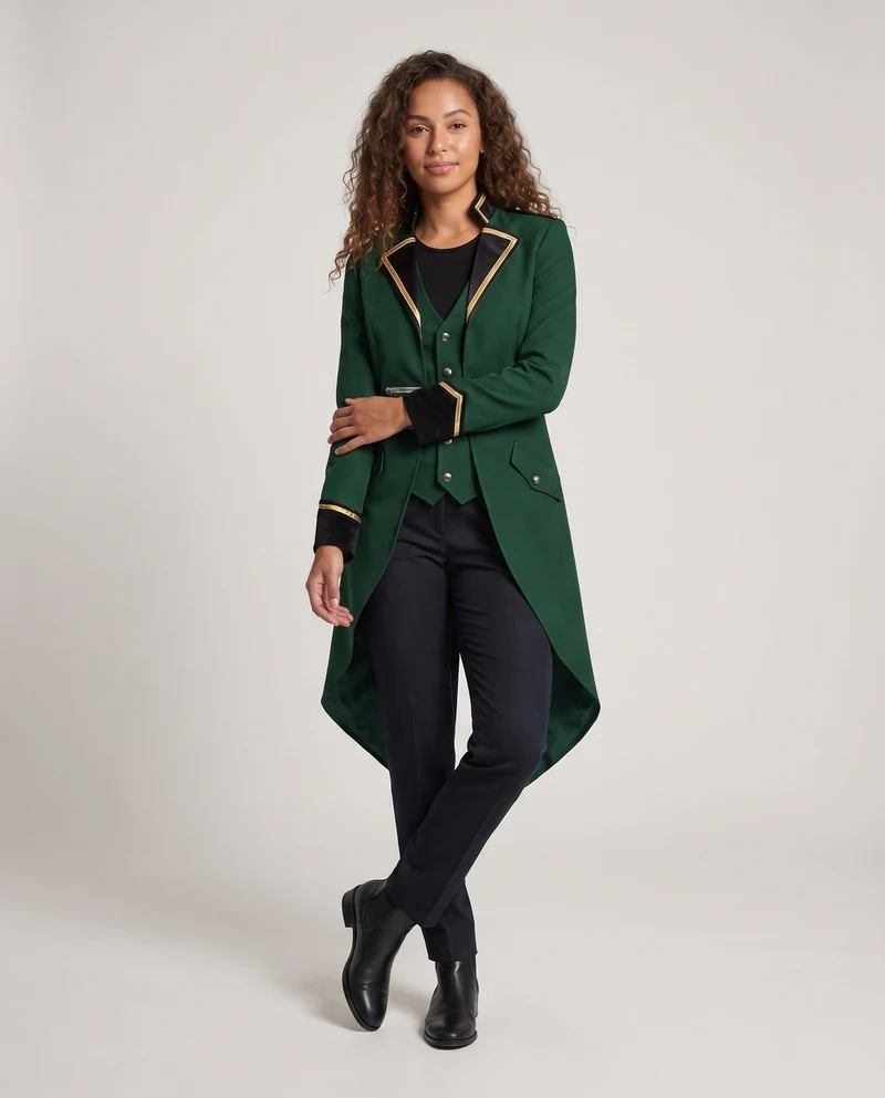 Damen elegante Frackjacke mit asymmetrischen Details und königlichen Akzenten Drune