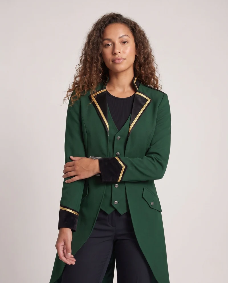 Damen elegante Frackjacke mit asymmetrischen Details und königlichen Akzenten Drune