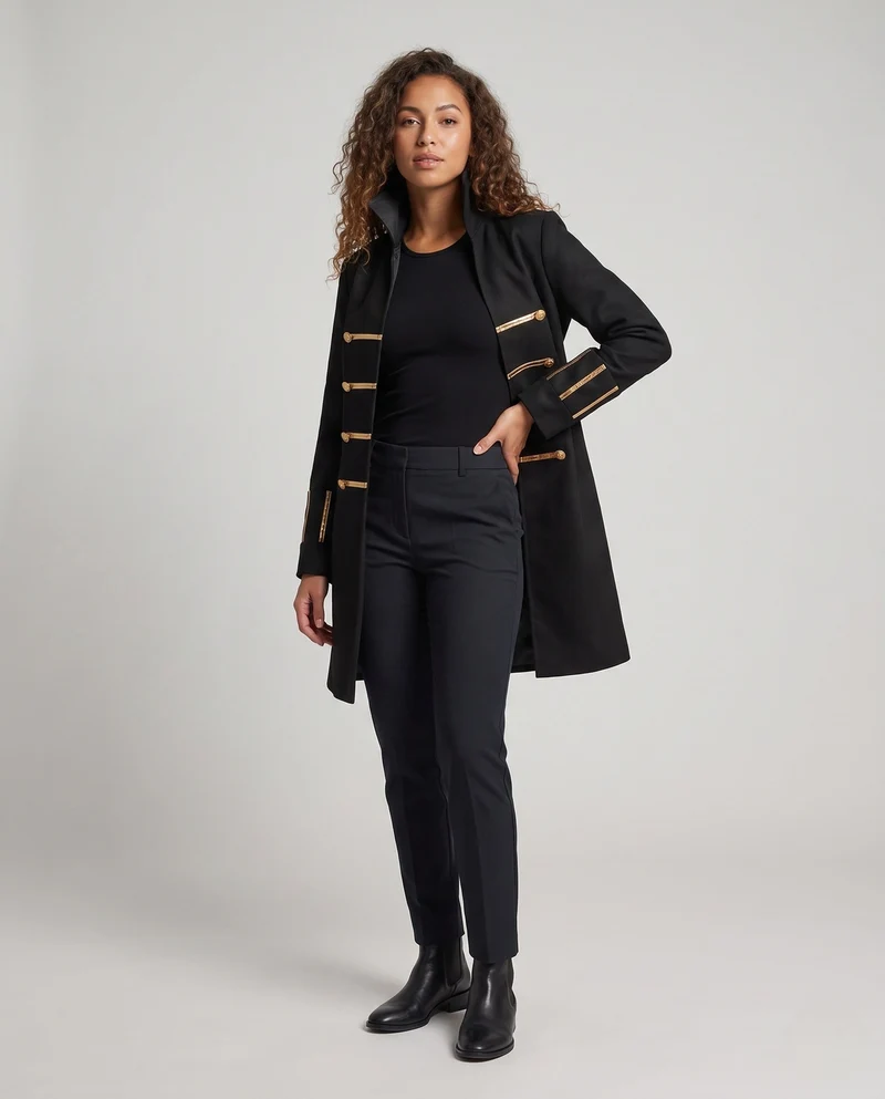 Damen elegante Frack mit goldenen Verzierungen Drune