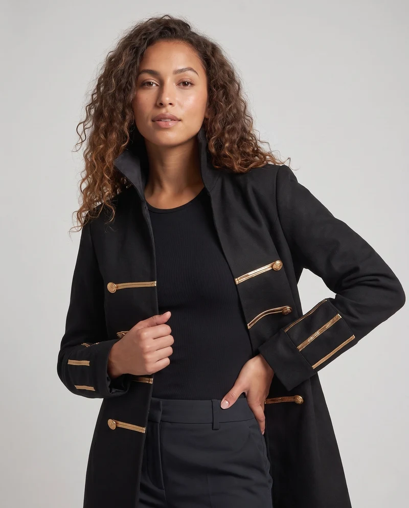 Damen elegante Frack mit goldenen Verzierungen Drune