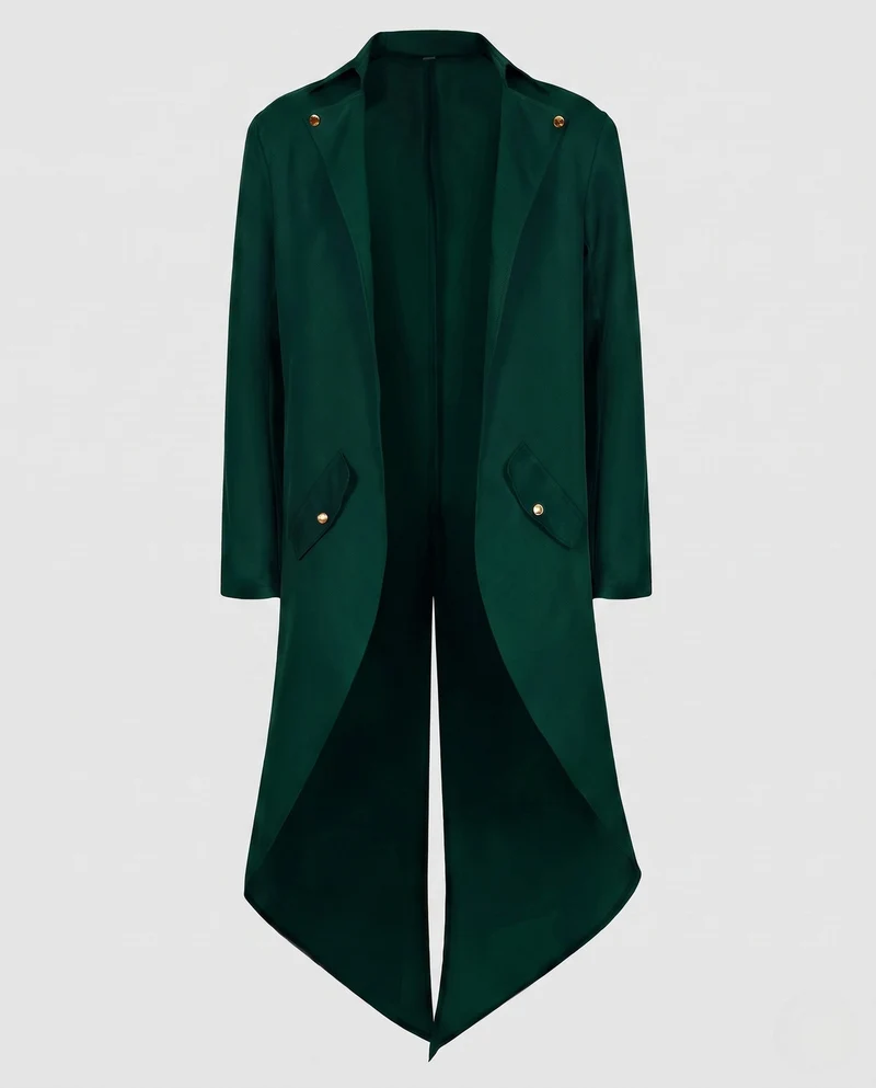 Damen elegante Frackjacke mit asymmetrischem Saum und goldenen Akzenten Drune