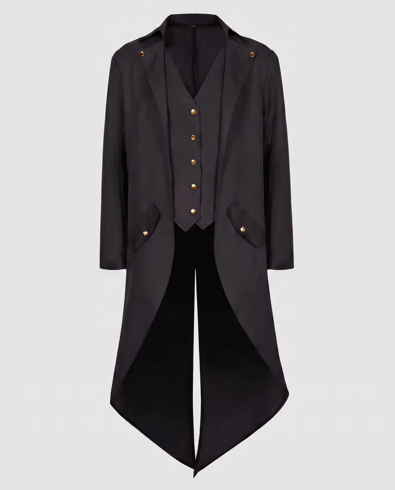 Damen elegante Frackjacke mit asymmetrischem Saum und goldenen Akzenten Drune