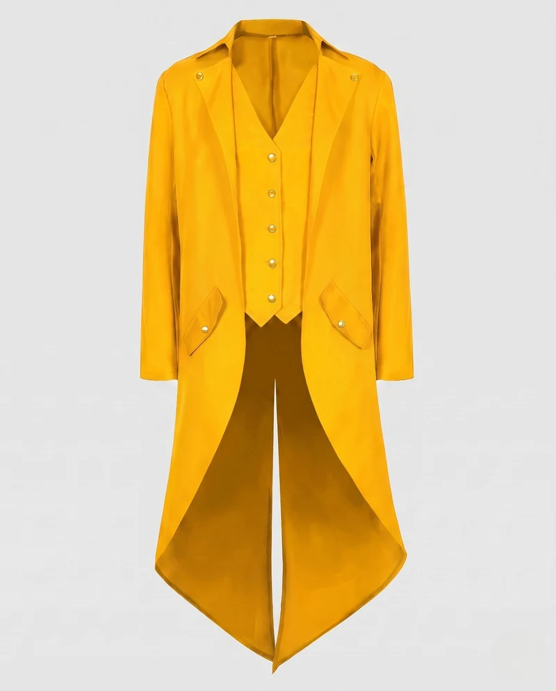 Damen elegante Frackjacke mit asymmetrischem Saum und goldenen Akzenten Drune