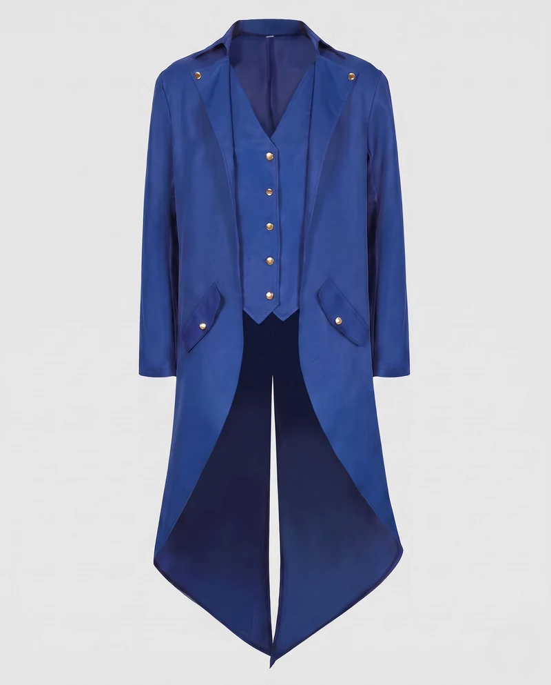 Damen elegante Frackjacke mit asymmetrischem Saum und goldenen Akzenten Drune