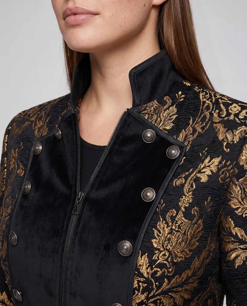 Damen elegante Frackjacke mit edlem Muster und künstlerischen Knöpfen Drune
