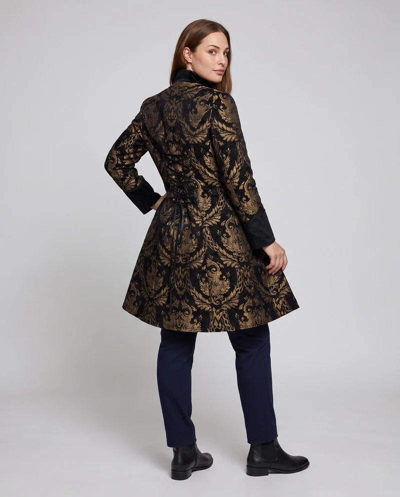 Damen elegante Frackjacke mit edlem Muster und künstlerischen Knöpfen Drune