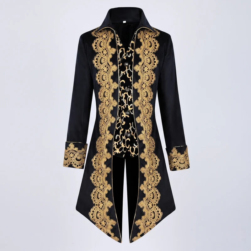 Damen elegante Frack mit feiner goldener Stickerei und asymmetrischem Saum Drune