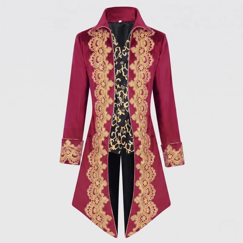 Damen elegante Frack mit feiner goldener Stickerei und asymmetrischem Saum Drune