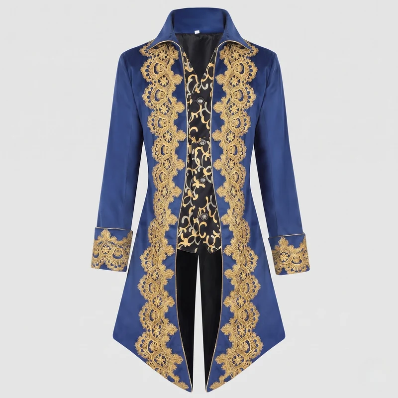 Damen elegante Frack mit feiner goldener Stickerei und asymmetrischem Saum Drune