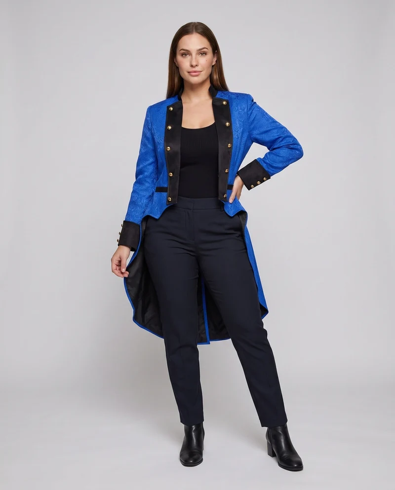 Damen elegante Frack mit aufwendigem Muster und hochwertigen Knopfdetails Drune