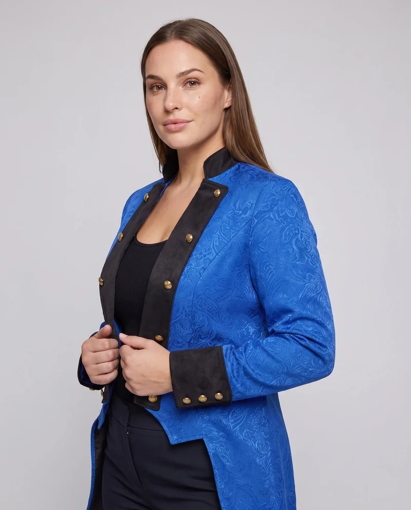 Damen elegante Frack mit aufwendigem Muster und hochwertigen Knopfdetails Drune
