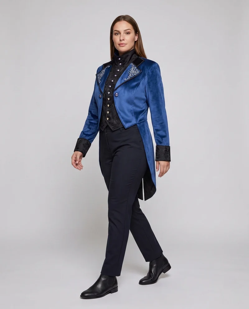 Damen elegante Frack mit aufwendigen Verzierungen und exquisiten Knöpfen Drune