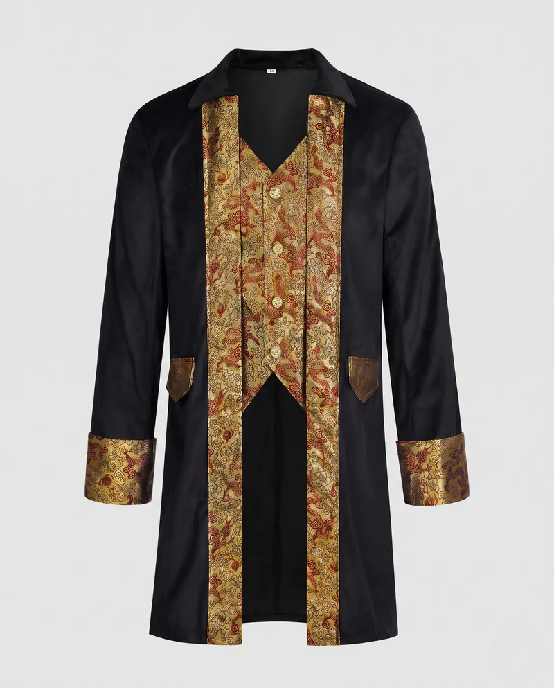 Damen eleganter Frack mit aufwendigen Verzierungen und goldenen Akzenten Drune
