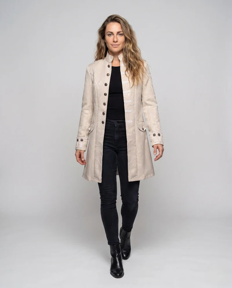 Damen elegante historische Frack mit dekorativen Knopfdetails Drune