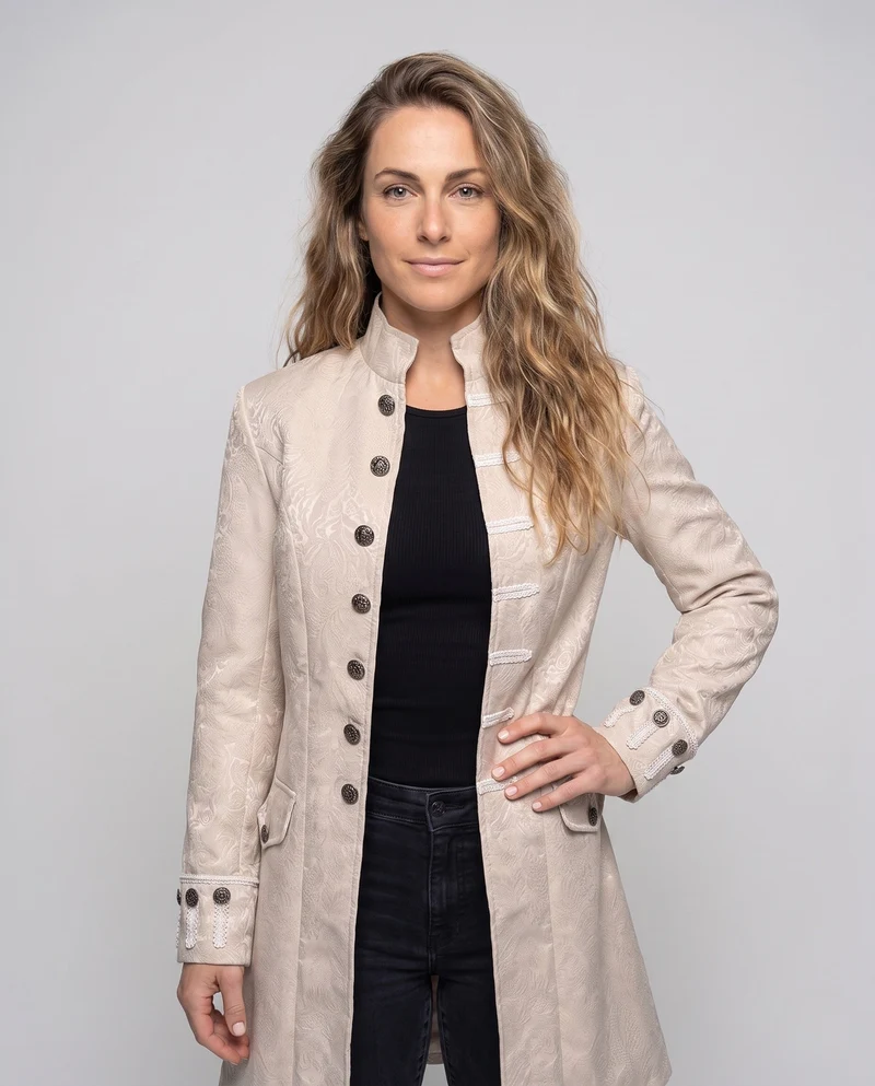 Damen elegante historische Frack mit dekorativen Knopfdetails Drune
