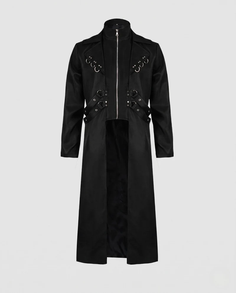 Damen eleganter Kapuzenmantel mit aufwändigen Schnallen und femininer Silhouette Drune