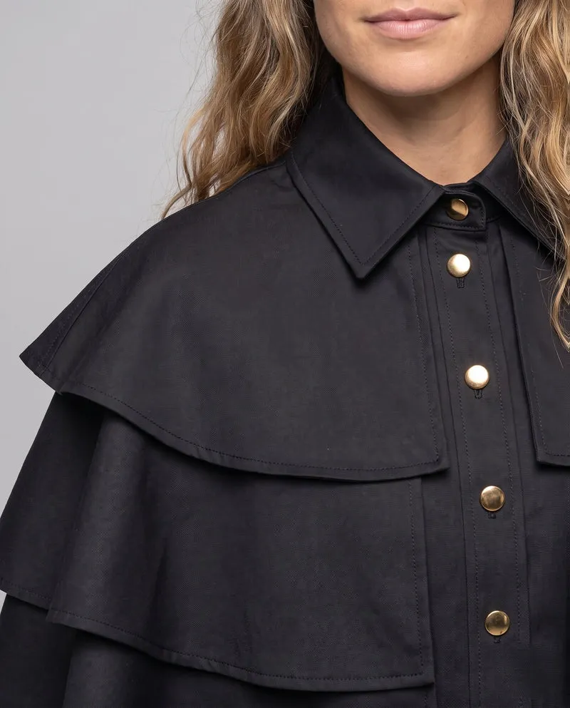 Damen eleganter Kapuzenmantel mit Rüschenelementen Drune