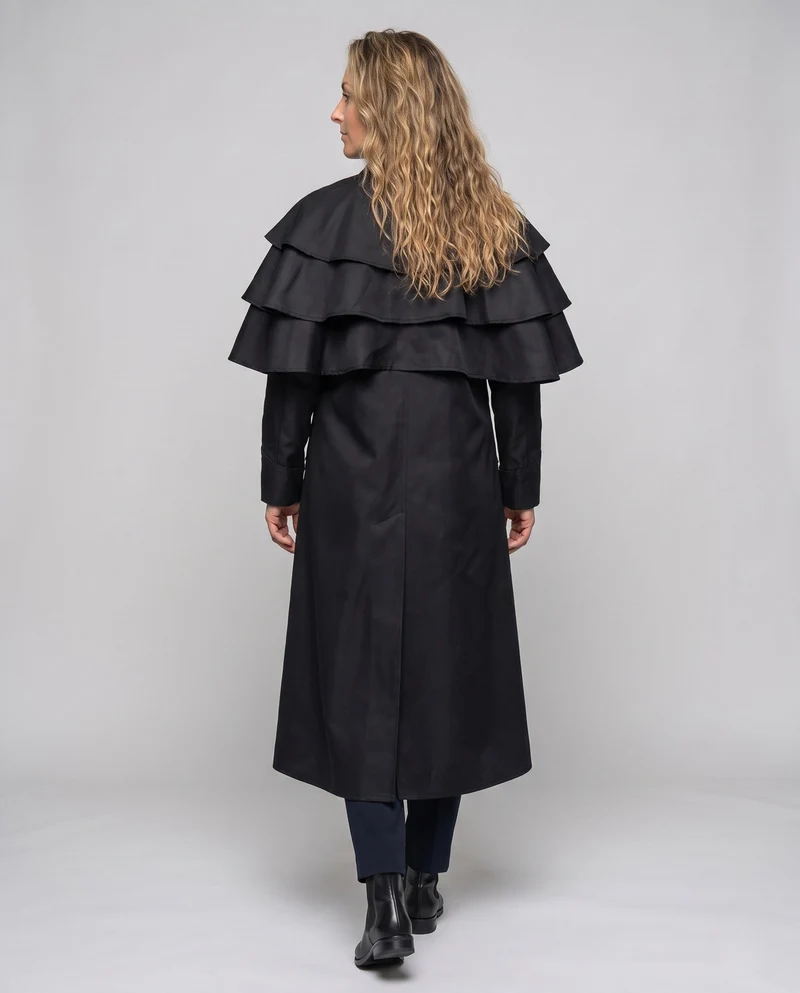 Damen eleganter Kapuzenmantel mit Rüschenelementen Drune