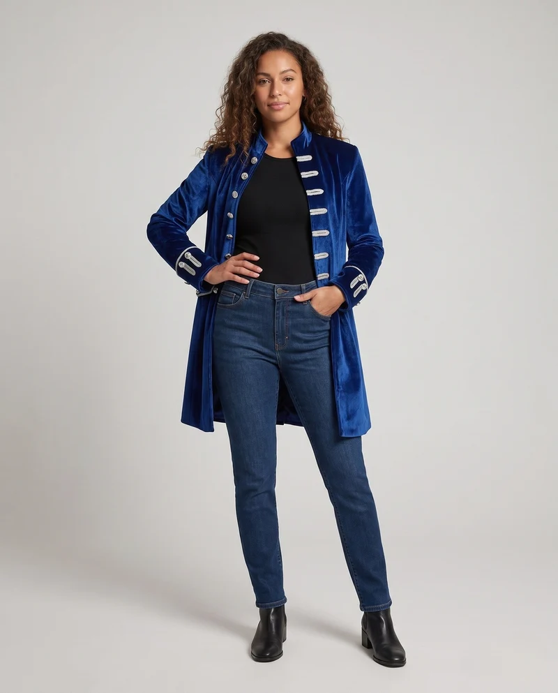 Damen eleganter Samtfrack mit aufwändigen Knöpfen Drune