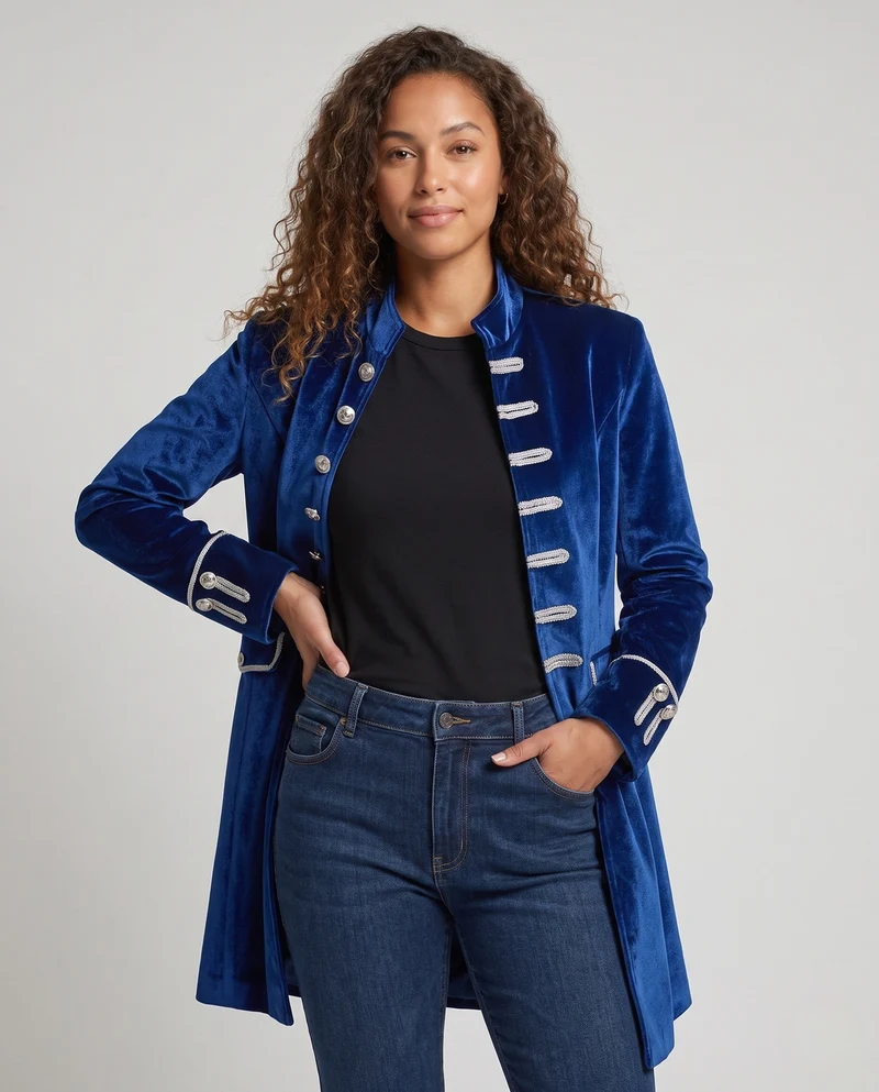 Damen eleganter Samtfrack mit aufwändigen Knöpfen Drune