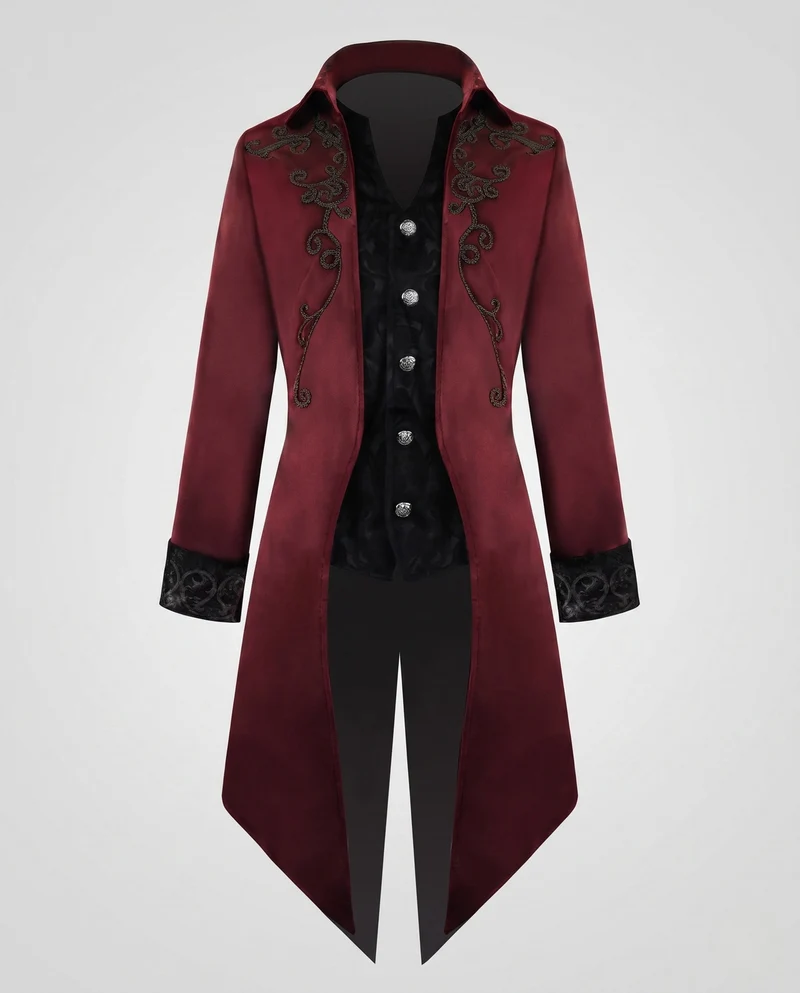 Damen elegante Stehkragenfrack mit aufwendigen Verzierungen und asymmetrischem Saum Drune
