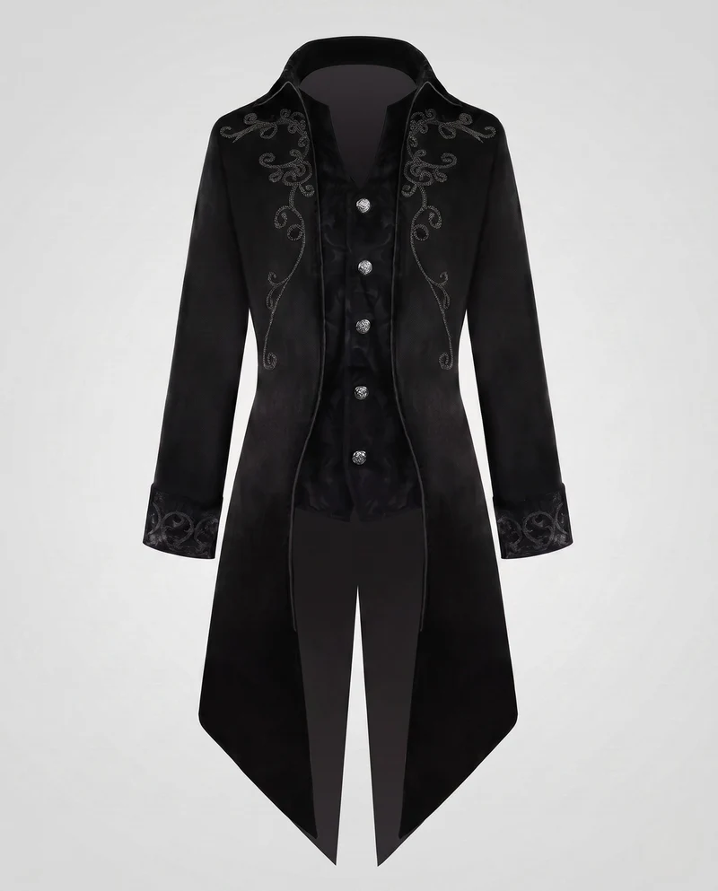 Damen elegante Stehkragenfrack mit aufwendigen Verzierungen und asymmetrischem Saum Drune