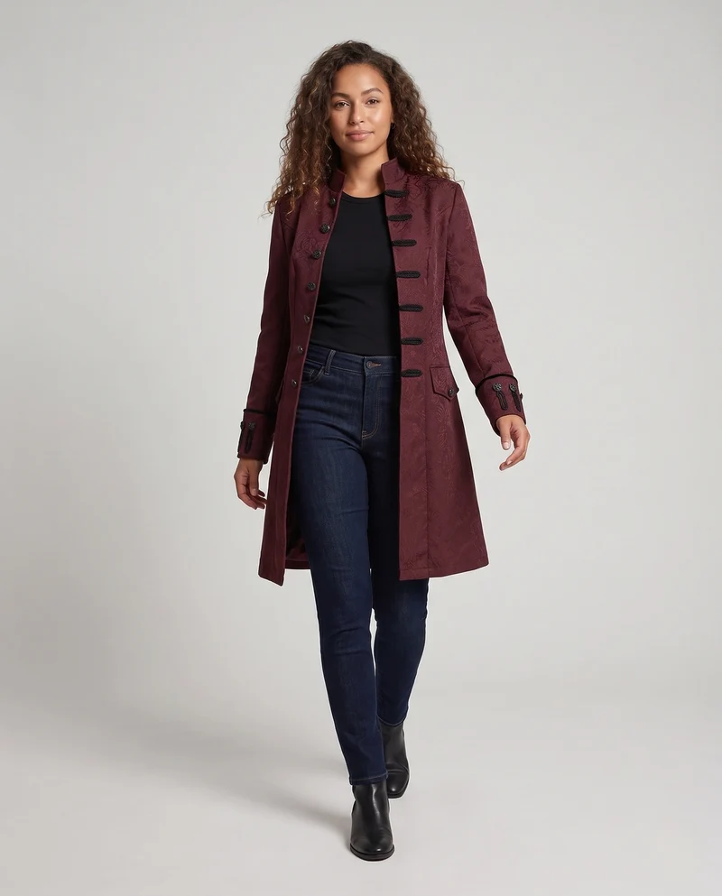 Damen eleganter maßgeschneiderter gesteppter Mantel mit komplexem Muster Drune