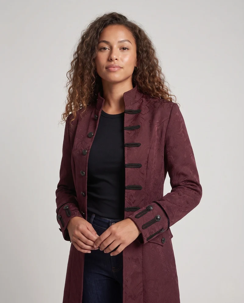 Damen eleganter maßgeschneiderter gesteppter Mantel mit komplexem Muster Drune
