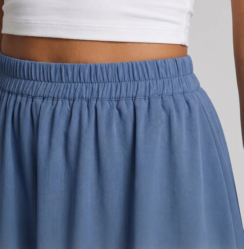 Damen elegante zweilagige Maxirock mit fließendem Schnitt und elastischem Bund Drune