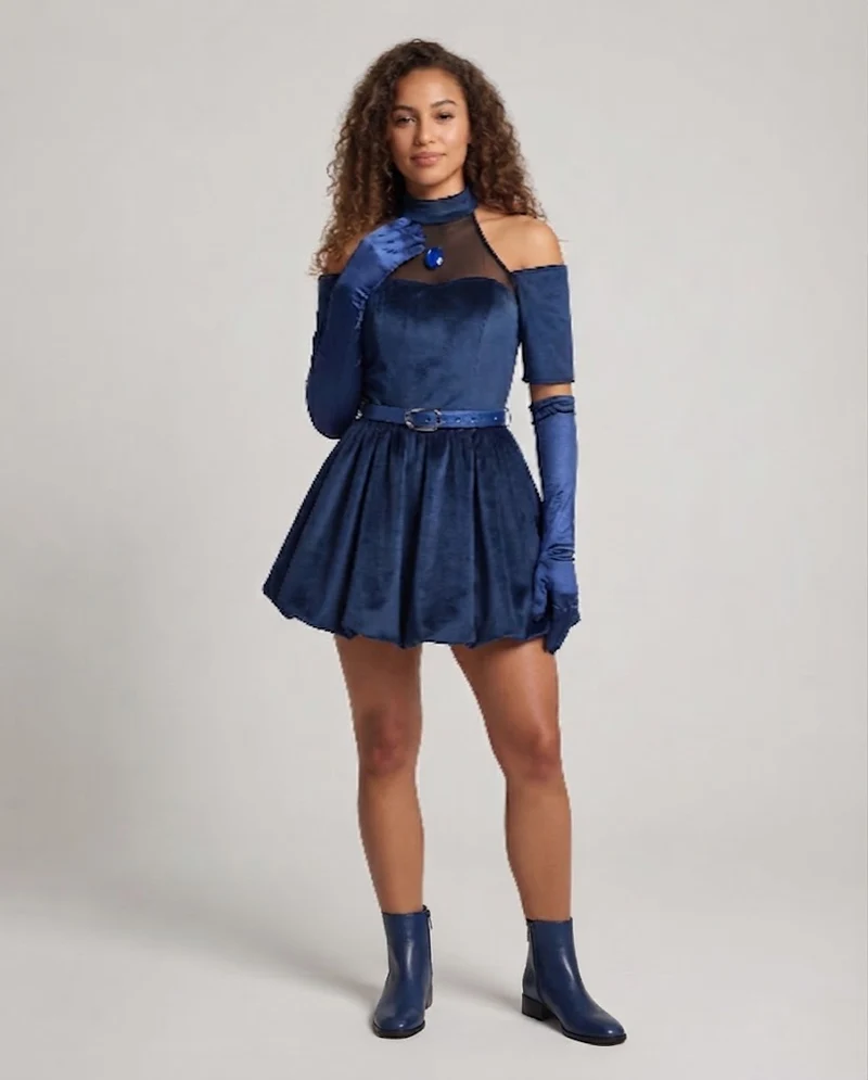 Damen elegantes Abendkleid mit transparentem Ausschnitt und Zubehör Drune
