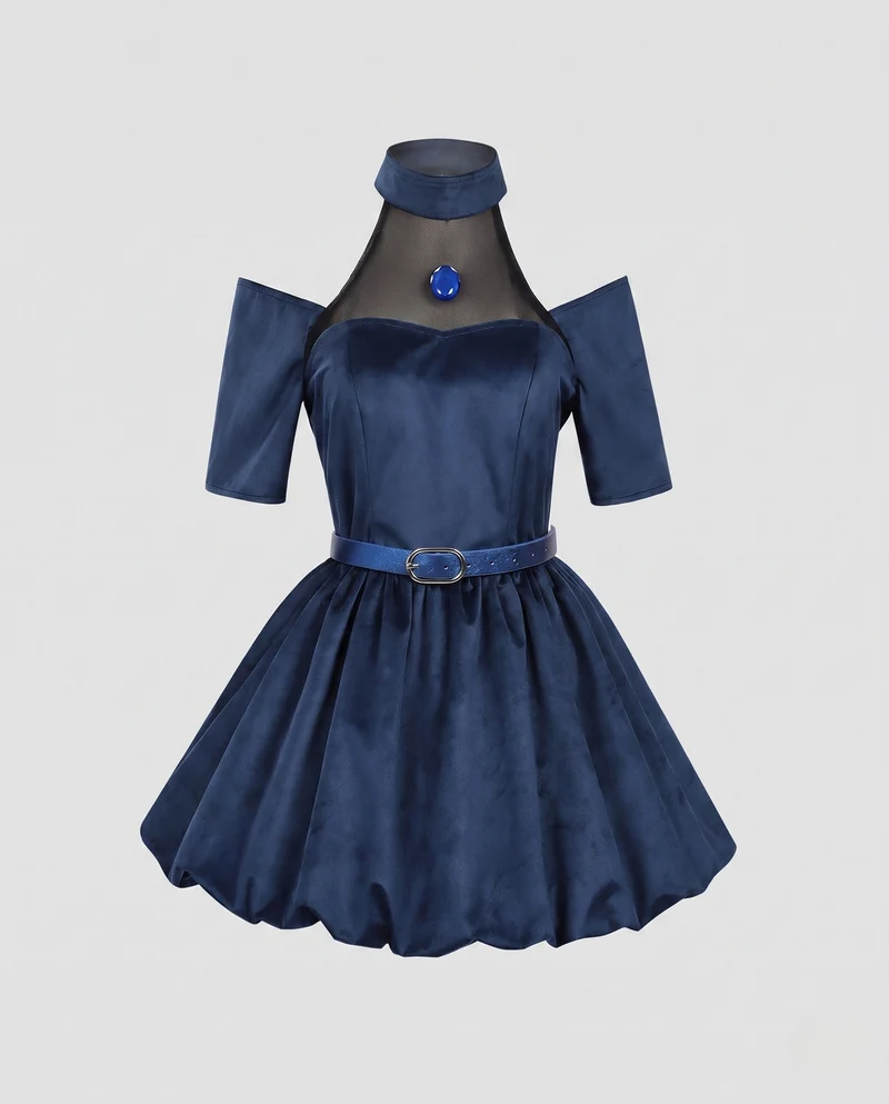 Damen elegantes Abendkleid mit transparentem Ausschnitt und Zubehör Drune