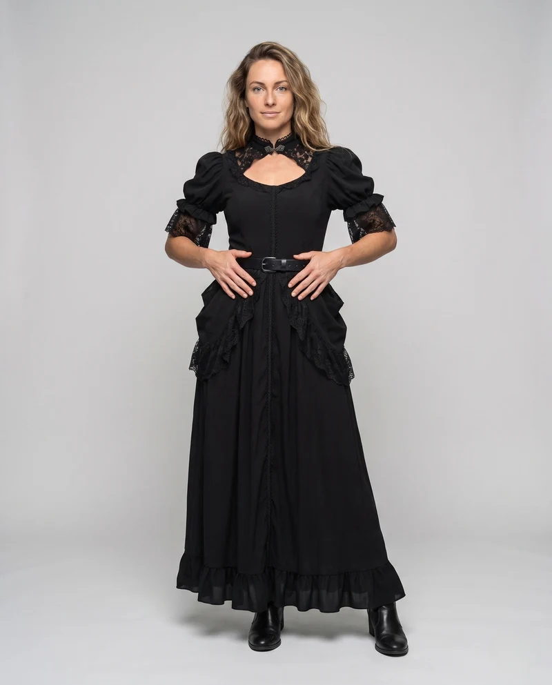 Damen elegante Ballkleid mit Spitzenverzierungen und fließendem Rock Drune