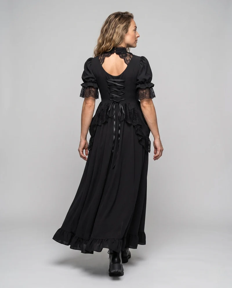 Damen elegante Ballkleid mit Spitzenverzierungen und fließendem Rock Drune