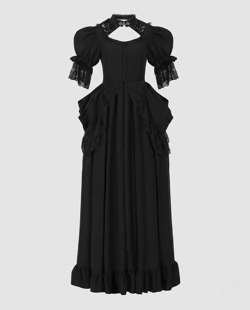 Damen elegante Ballkleid mit Spitzenverzierungen und fließendem Rock Drune