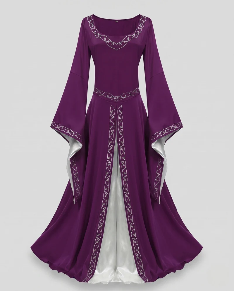 Elegantes, bodenlanges Kleid für Damen mit weiten Ärmeln und aufwendigen Verzierungen Drune