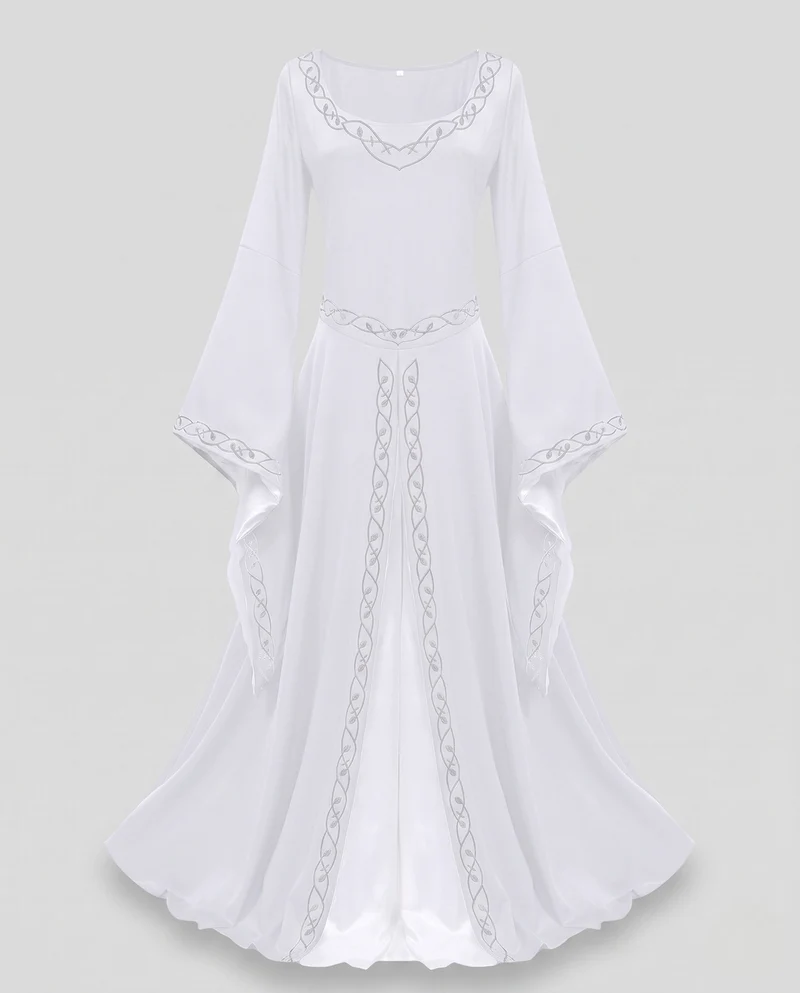Elegantes, bodenlanges Kleid für Damen mit weiten Ärmeln und aufwendigen Verzierungen Drune