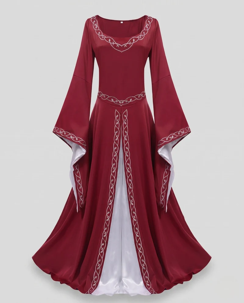 Elegantes, bodenlanges Kleid für Damen mit weiten Ärmeln und aufwendigen Verzierungen Drune