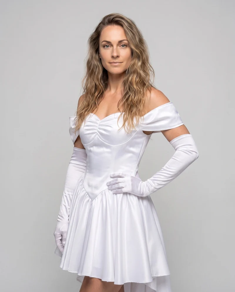 Frauen Elegantes Hochzeitskleid mit Schwungrock und Puffärmeln Drune