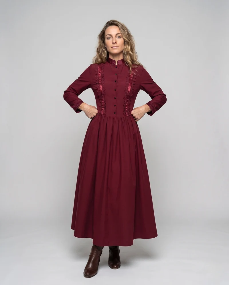 Frauen Elegante Maxi Kleid mit Floral Spitze Verzierungen und Maßgeschneidert Schnitt Drune