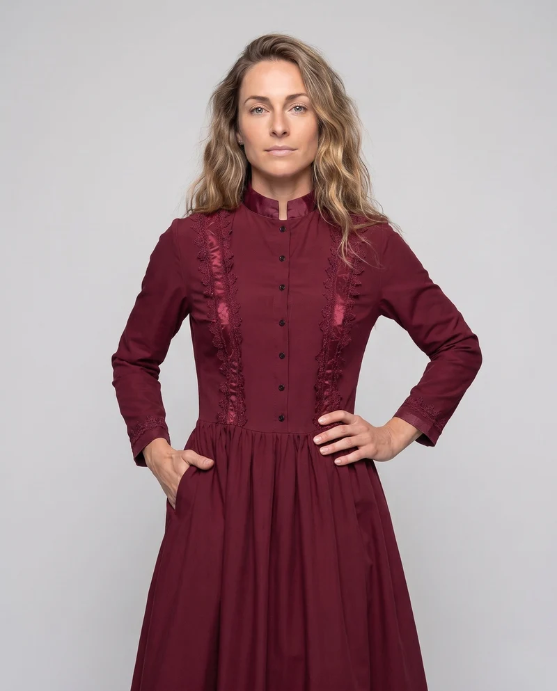 Frauen Elegante Maxi Kleid mit Floral Spitze Verzierungen und Maßgeschneidert Schnitt Drune